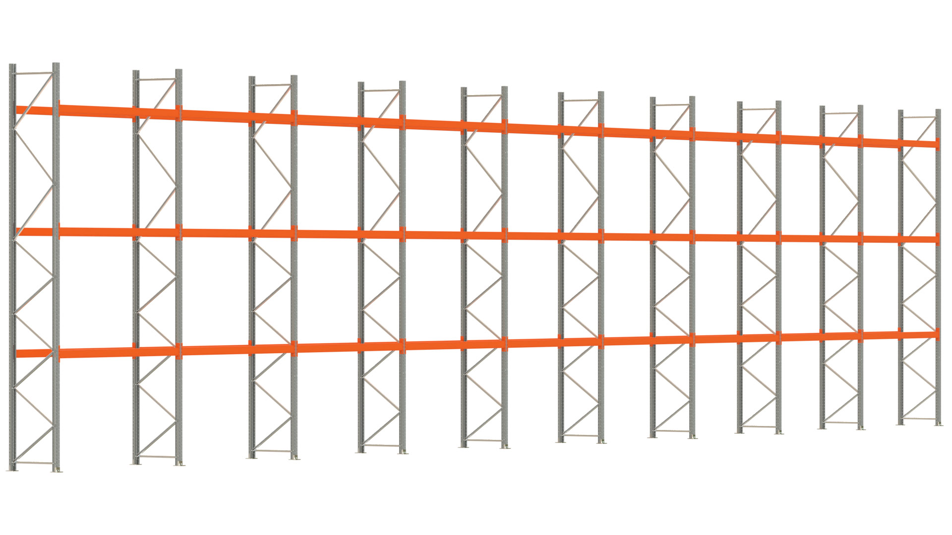 Palettenregal ARTUS - Breite 2515 cm - Höhe 550 cm - Tiefe 80 cm - Fachlast 2000 kg - 72 Palettenstellplätze