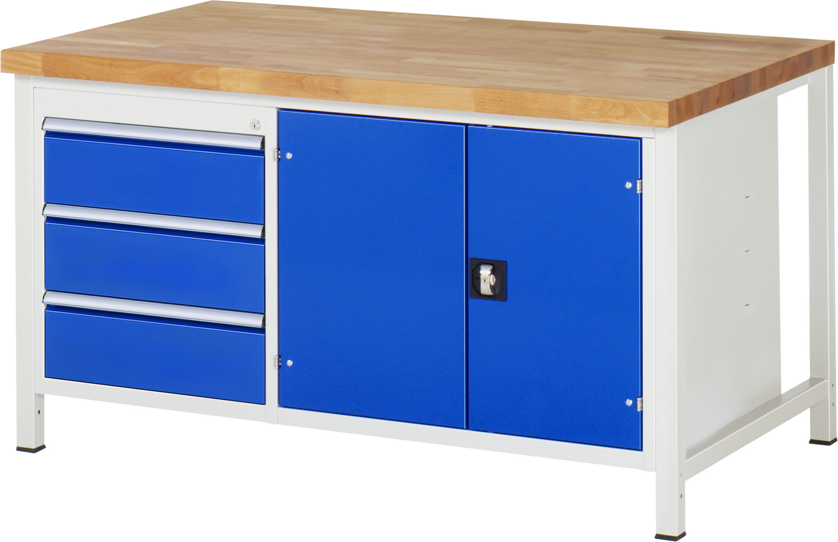 Werkbank Modell 8904 schwarz-rot, BxTxH 1500x900x840-1040 mm,  Buche-Massiv Arbeitsplatte 40 mm,  3 Schubladen mit  Auszug 90 %