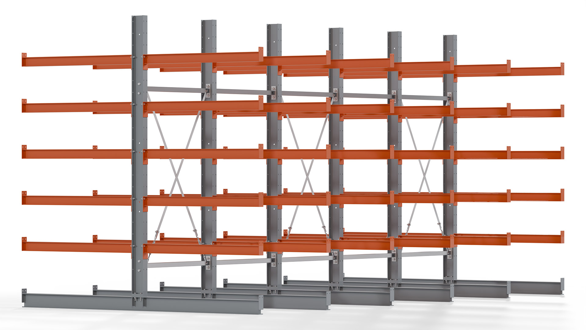 Kragarmregal KARL basic - lackiert - Breite: 500 cm - Höhe: 250 cm - Tiefe: 120 cm - Traglast je Kragarm: 370 kg - beidseitig