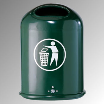 Ovaler Abfallbehälter für Wand-/Pfostenmontage - 45 l - mit Aufkleber - moosgrün