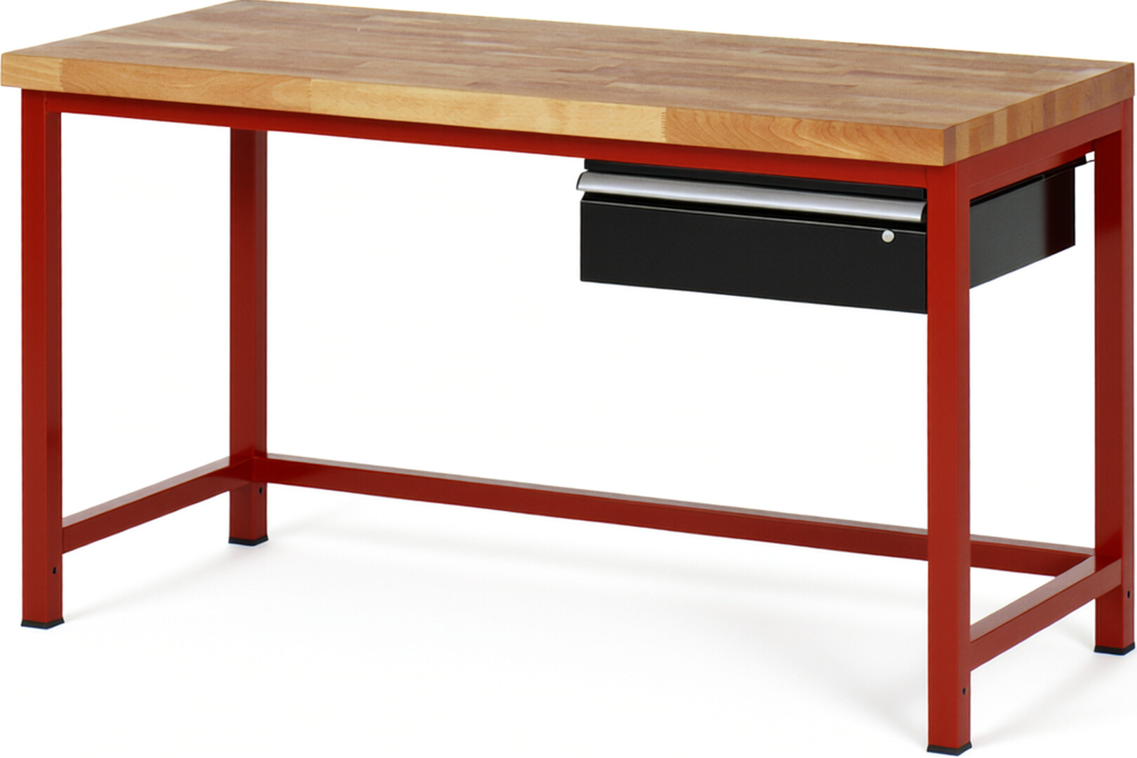 Werkbank Modell 8001 rot - schwarz, BxTxH 1500x700x840-1040 mm,  Buche-Massiv Arbeitsplatte 40 mm,  1 Schublade mit  Auszug 90 %