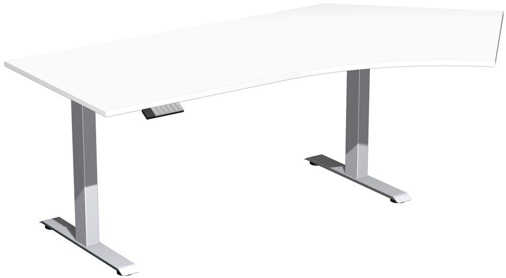 PC-Schreibtisch, elektr. höhenverstellbar, BxTxH 2166x800/1130x630-1280 mm, rechts, Melamin-Platte 25 mm, weiß/silber
