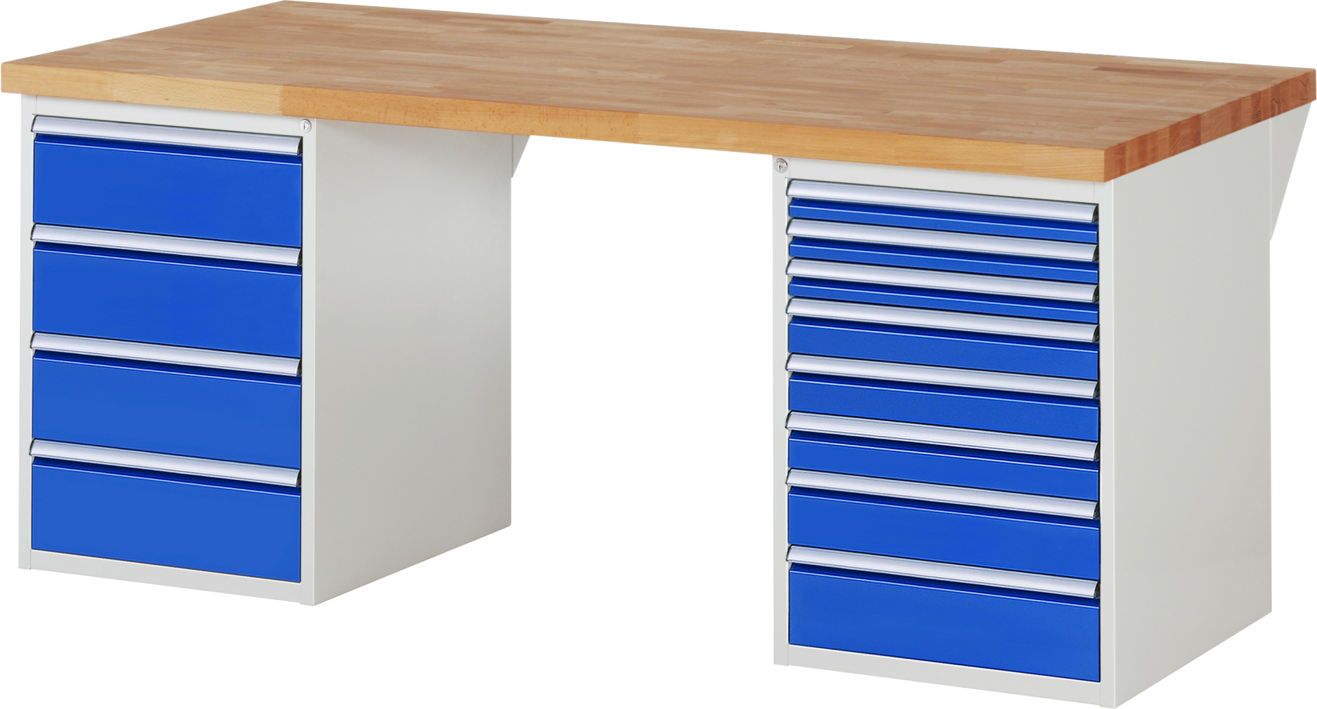 Werkbank Modell 7822 rot - schwarz, BxTxH 2000x900x890 mm,  Buche-Massiv Arbeitsplatte 40 mm,  12 Schubladen mit  Auszug 90 %