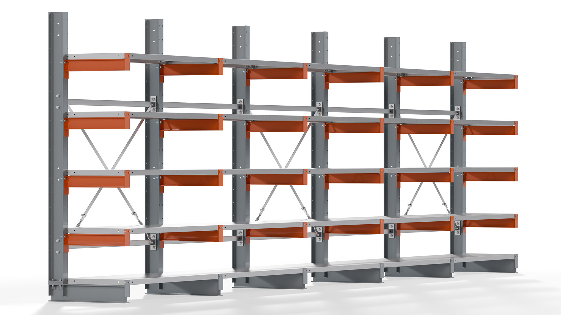 Kragarmregal KARL basic - lackiert - Breite: 640 cm - Höhe: 200 cm - Tiefe: 50 cm - Traglast je Kragarm: 870 kg - einseitig