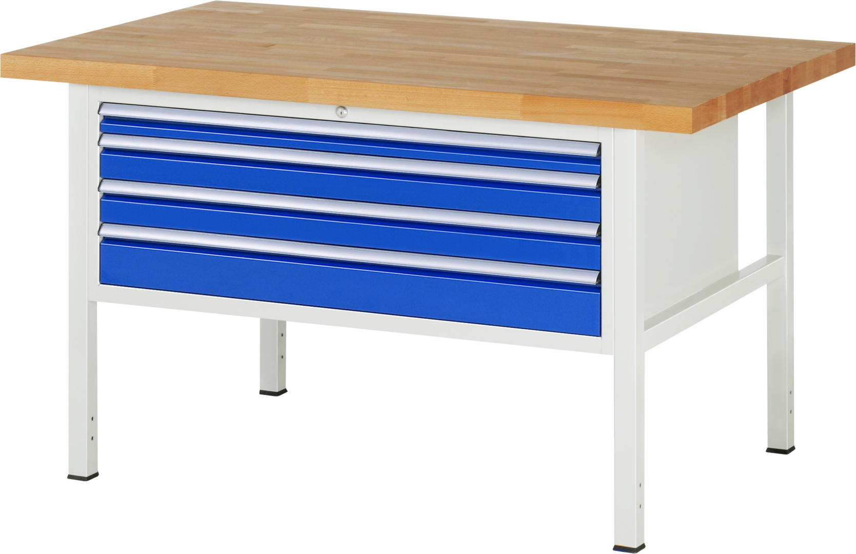 Werkbank Modell 8332,  BxTxH 1500x900x840 mm,  Buche-Massiv Arbeitsplatte 40 mm,  4 Schubladen mit  Auszug 90 %