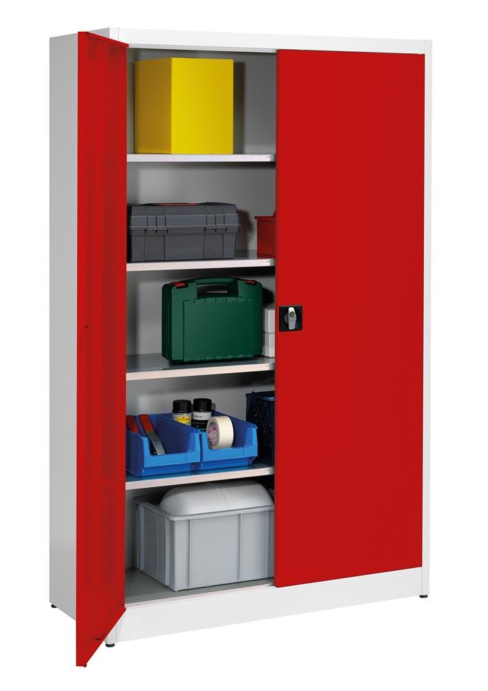 Flügeltürenschrank, 4 verzinkte Fachböden,  Fachböden,BxTxH 1200x500x1965 mm, RAL7035/3000