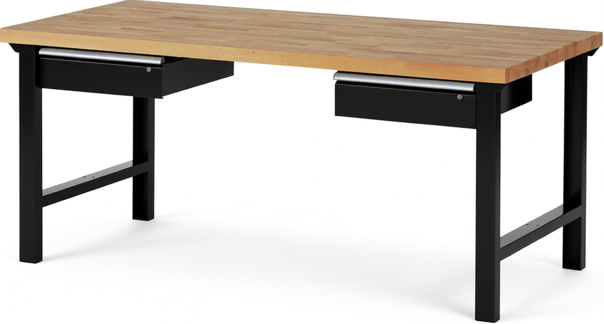 RAU Werkbank schwarz - Breite 200 cm - Tiefe 90 cm - Höhe 84 cm - Buche-Massiv Arbeitsplatte 40 mm