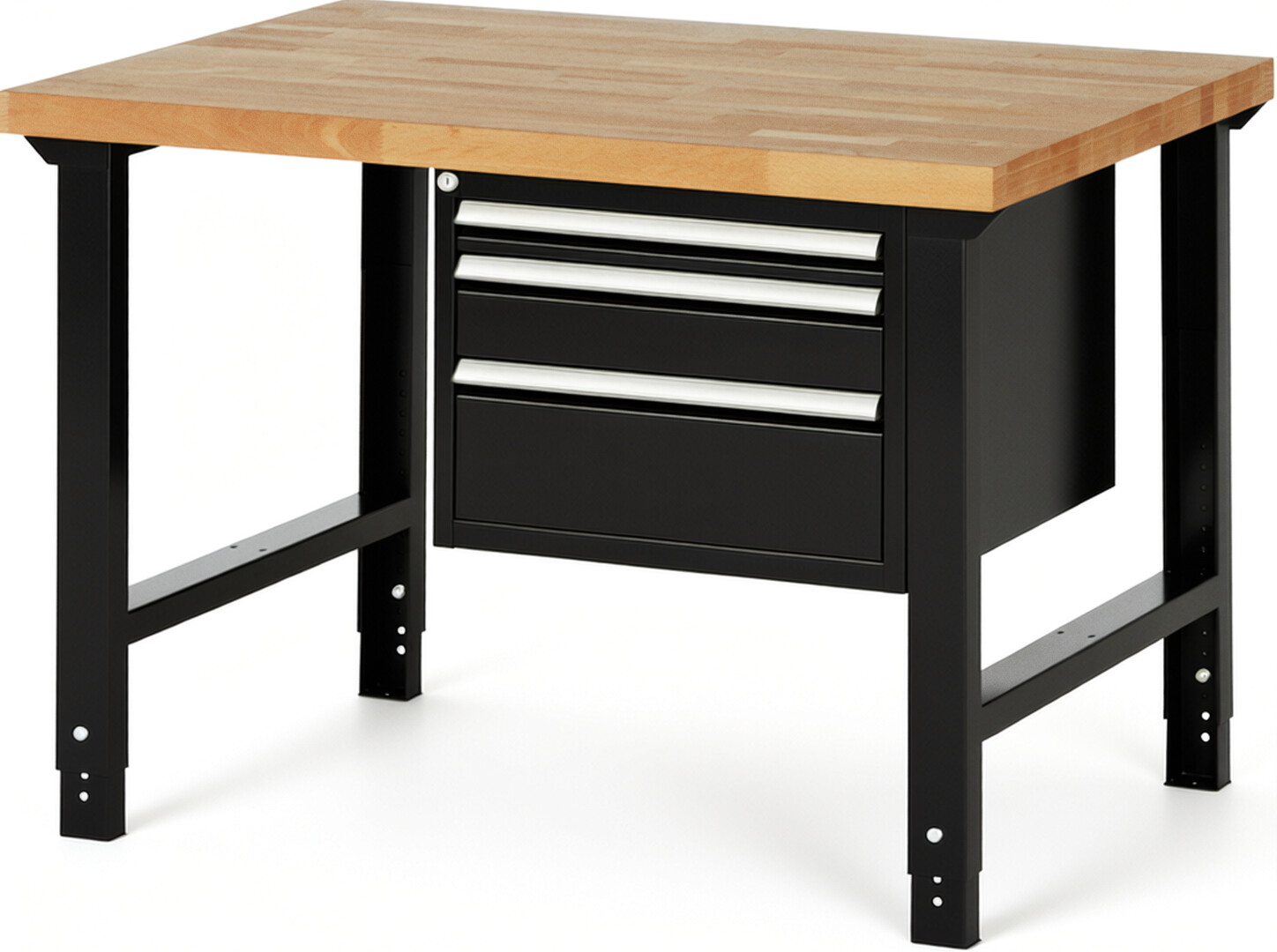 RAU Werkbank schwarz - Breite 125 cm - Tiefe 90 cm - Höhe 114 cm - Buche-Massiv Arbeitsplatte 40 mm