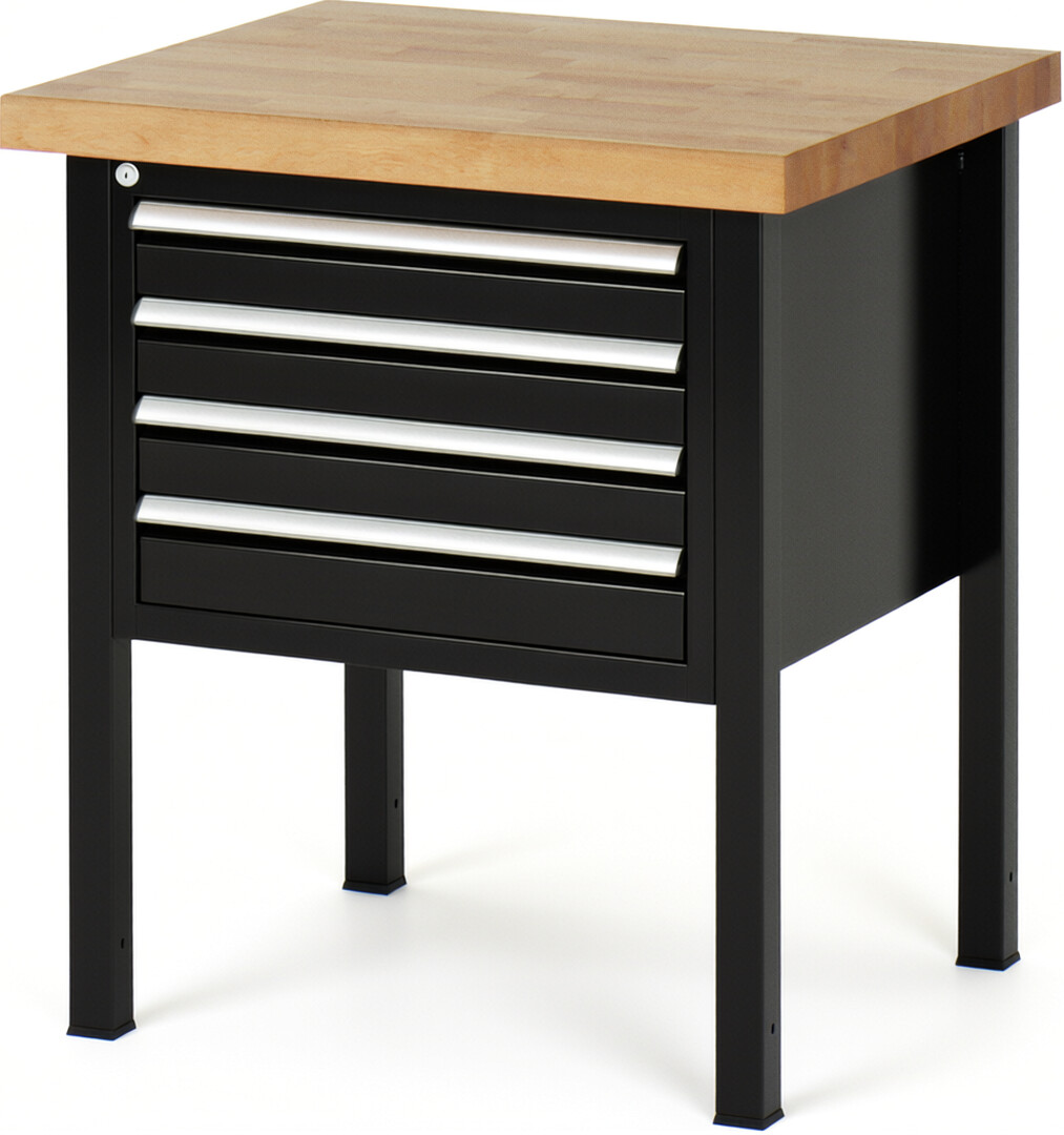 RAU Werkbank schwarz - Breite 75 cm - Tiefe 70 cm - Höhe 104 cm - Buche-Massiv Arbeitsplatte 40 mm