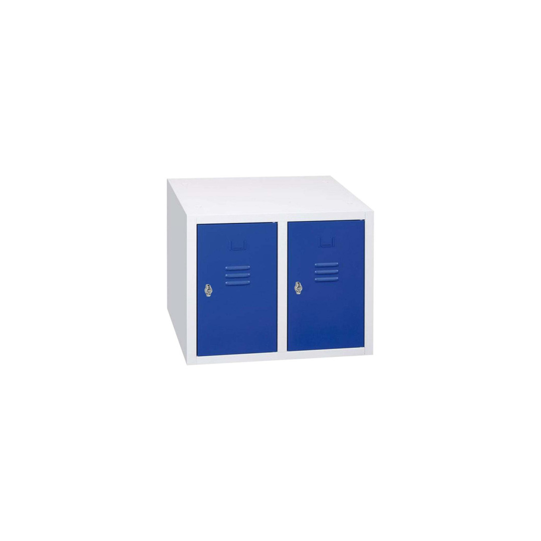 Aufsatzschrank für Spinde, 2 Abteile, für Spindbreite 60 cm, Höhe 50 cm, Tiefe 50 cm, RAL 7035 Lichtgrau / RAL 5010 Enzianblau