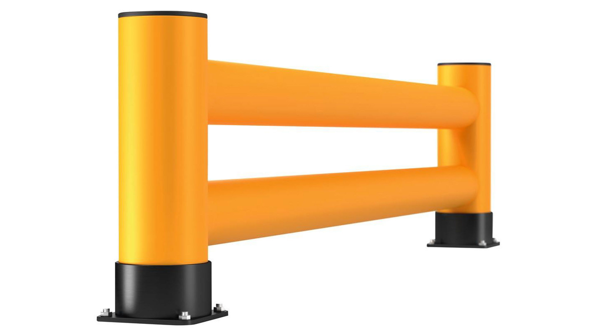 Regalendschutz, Doppelplanke, HDPE, Länge 2500 mm, Höhe 600 mm, Pollerdurchm. 180 mm, Verbindungsrohrdurchm. 140 mm, Farbe gelb