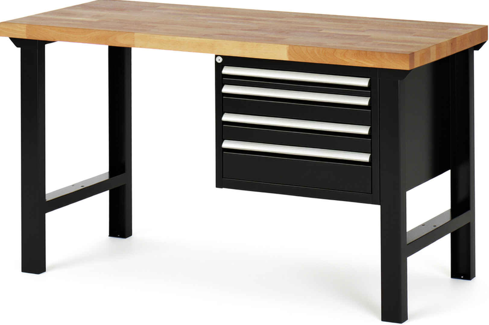 RAU Werkbank schwarz - Breite 150 cm - Tiefe 70 cm - Höhe 84 cm - Buche-Massiv Arbeitsplatte 40 mm