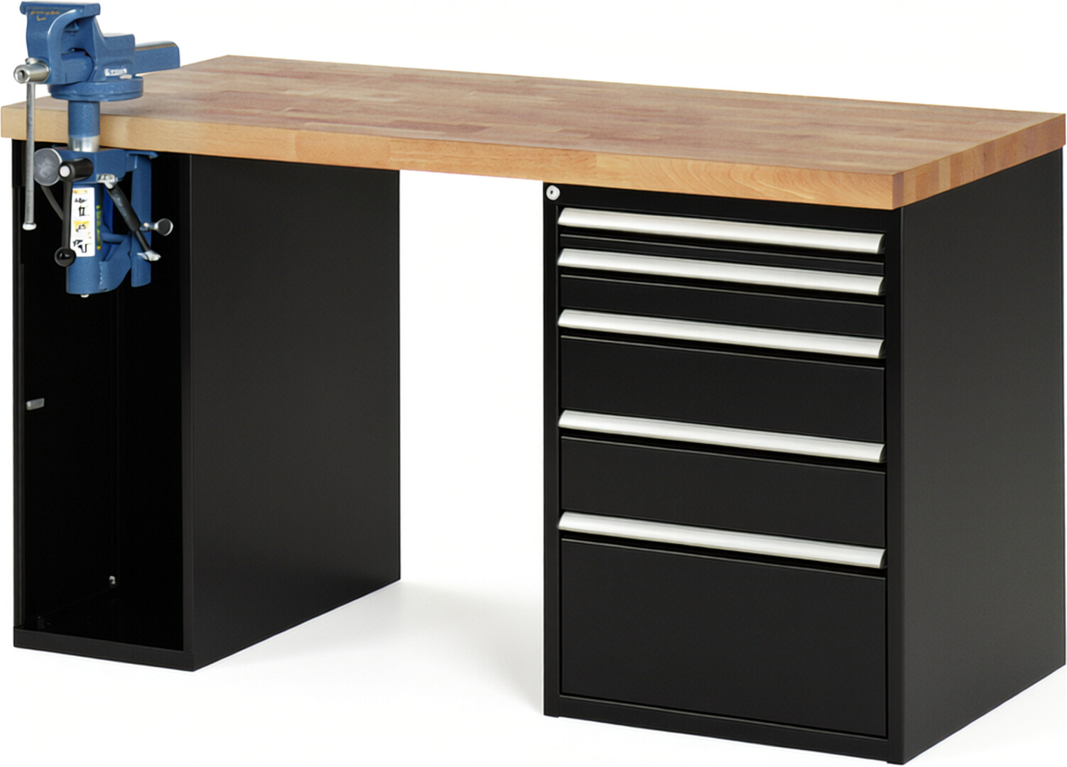 RAU Werkbank schwarz - Breite 150 cm - Tiefe 70 cm - Höhe 84 cm - Buche-Massiv Arbeitsplatte 40 mm