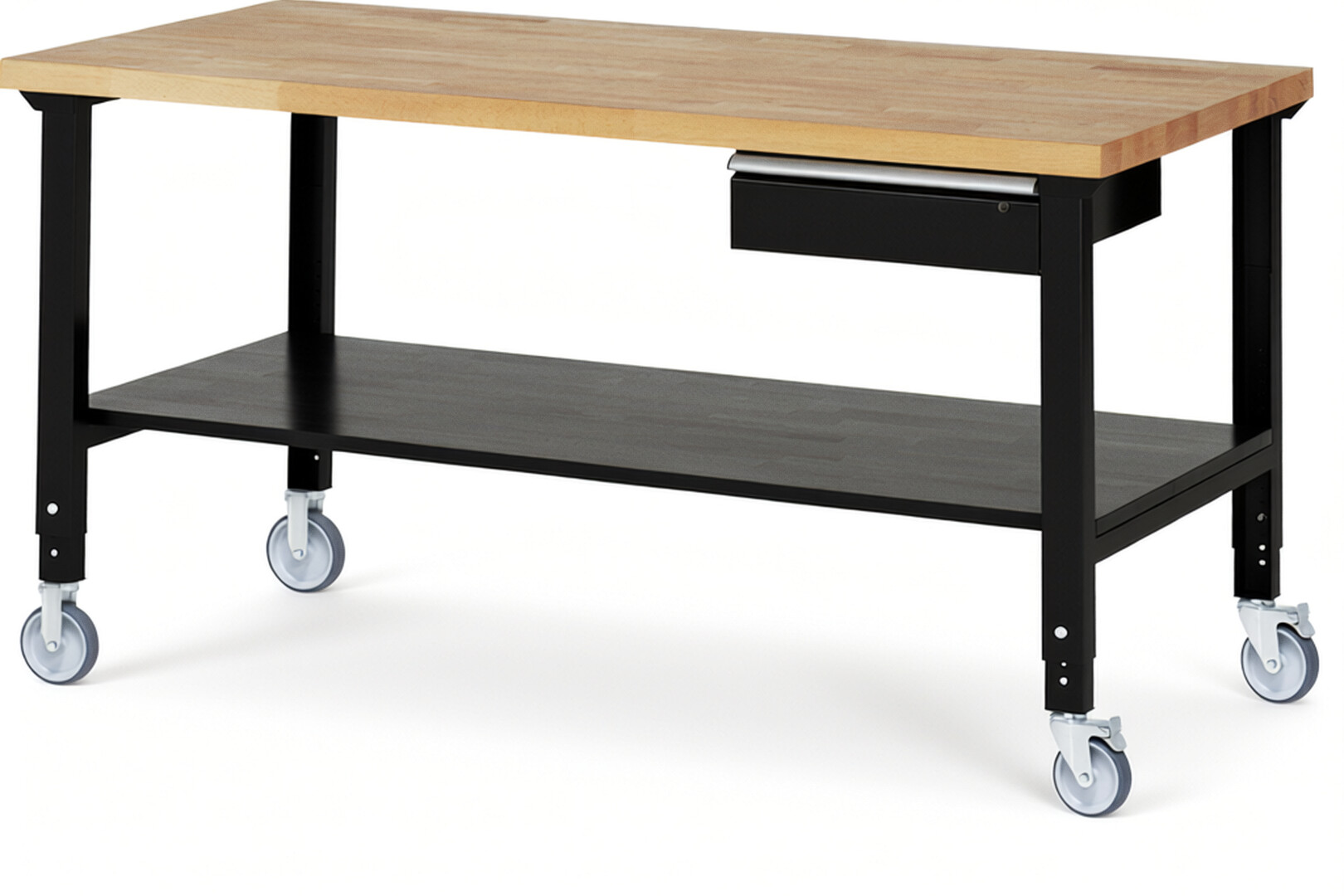 RAU Werkbank schwarz - Breite 200 cm - Tiefe 90 cm - Höhe 100 cm - Buche-Massiv Arbeitsplatte 40 mm