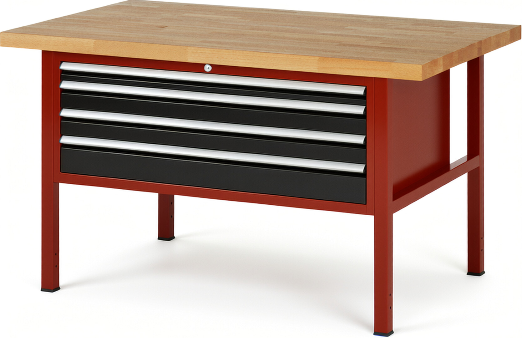 RAU Werkbank rot - schwarz - Breite 150 cm - Tiefe 90 cm - Höhe 84 cm - Buche-Massiv Arbeitsplatte 40 mm