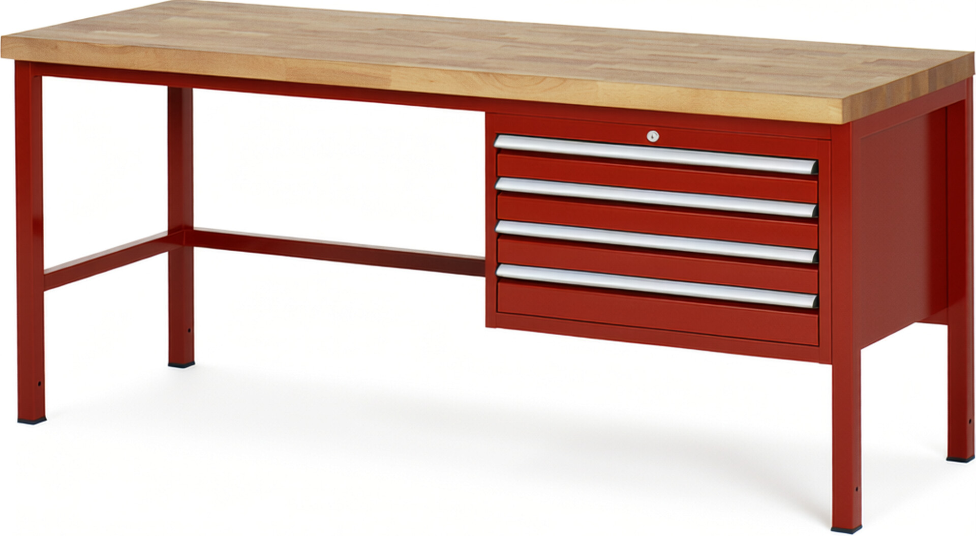 Werkbank Modell 8233 rot, BxTxH 2000x700x840-1040 mm,  Buche-Massiv Arbeitsplatte 40 mm,  4 Schubladen mit  Vollauszug 100 % und  SoftClosing