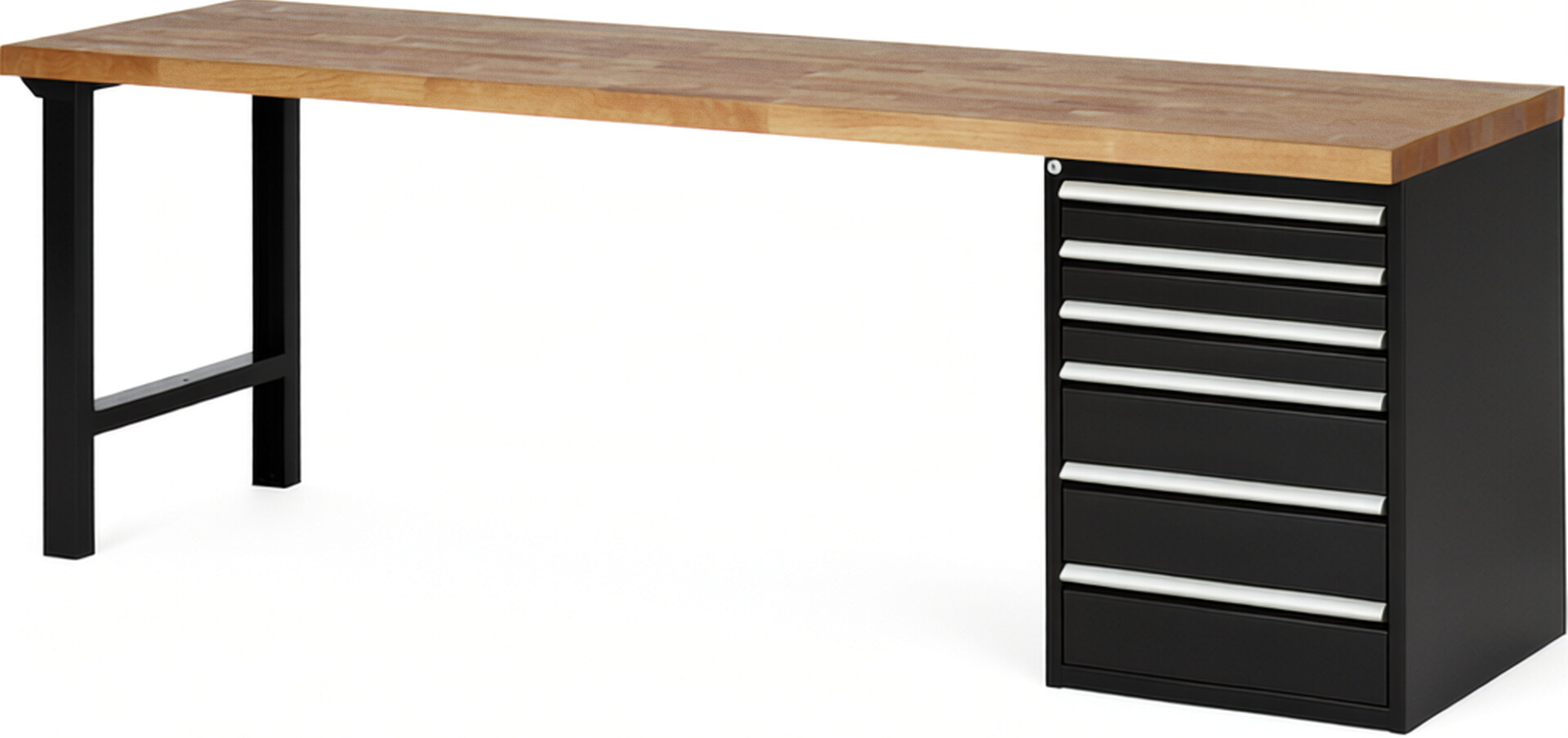 RAU Werkbank schwarz - Breite 250 cm - Tiefe 70 cm - Höhe 89 cm - Buche-Massiv Arbeitsplatte 40 mm