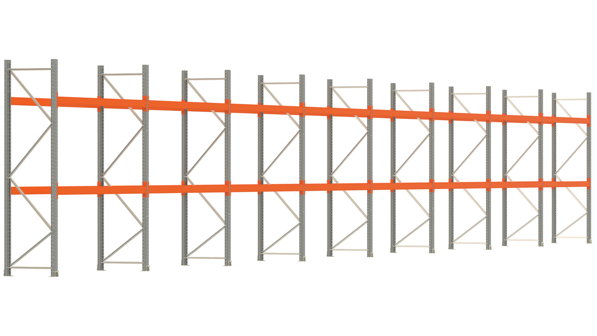 Palettenregal ARTUS - Breite 2236,5 cm - Höhe 300 cm - Tiefe 80 cm - 2 Träger-Ebenen - max. Fachlast 2100 kg - 48 Palettenstellplätze