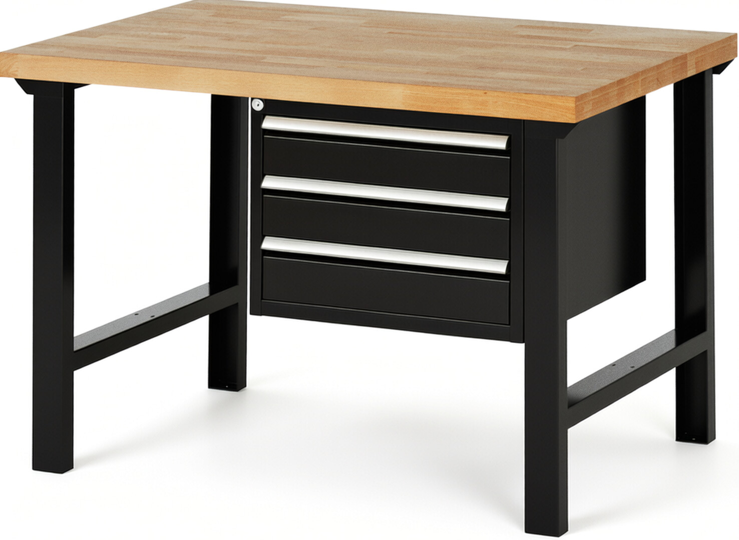 RAU Werkbank schwarz - Breite 125 cm - Tiefe 90 cm - Höhe 84 cm - Buche-Massiv Arbeitsplatte 40 mm