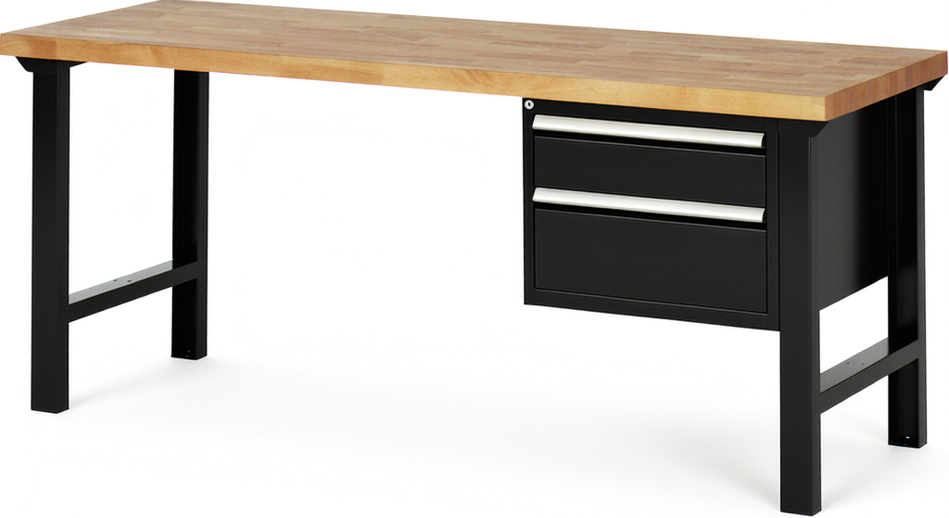 RAU Werkbank schwarz - Breite 200 cm - Tiefe 70 cm - Höhe 84 cm - Buche-Massiv Arbeitsplatte 40 mm