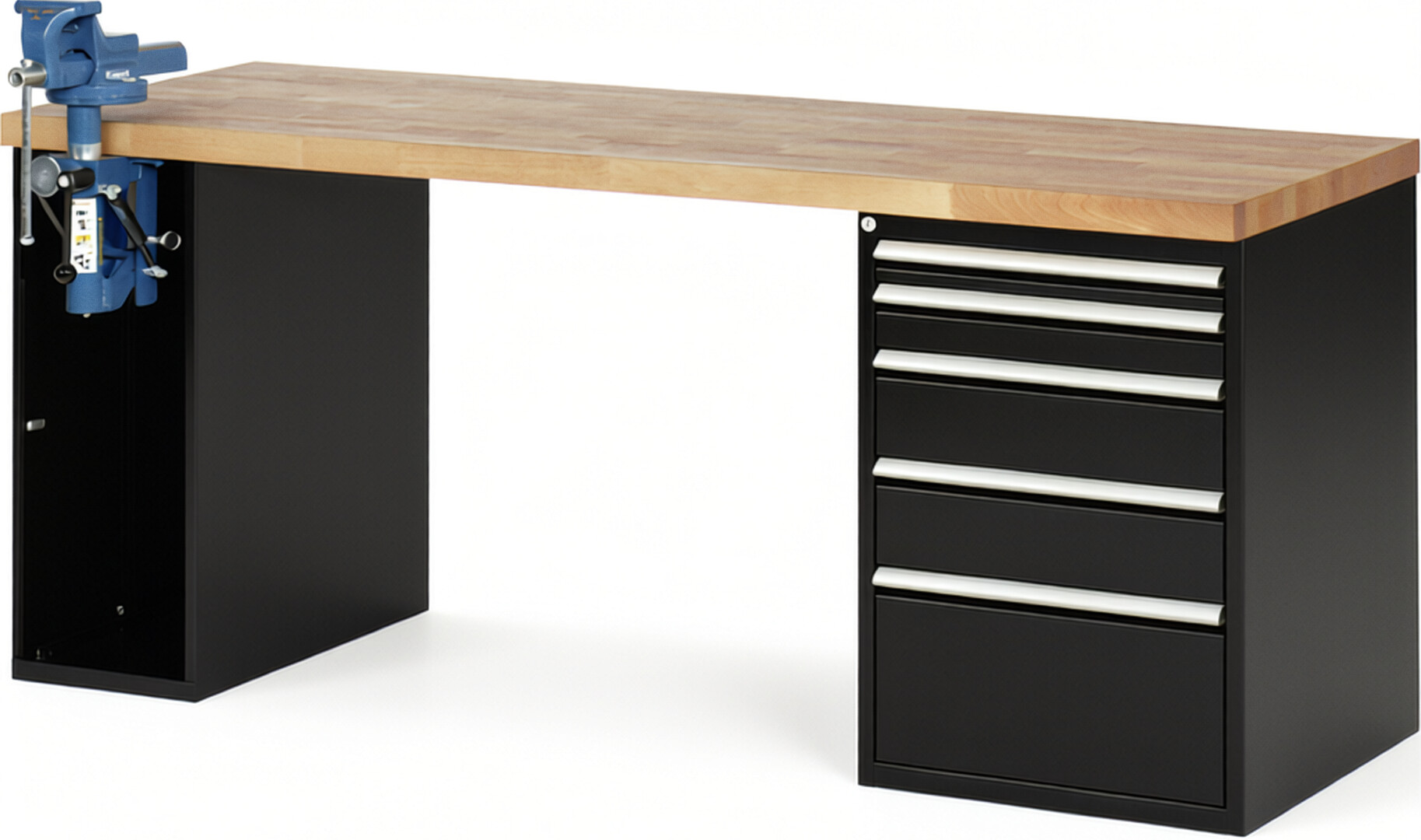 RAU Werkbank schwarz - Breite 200 cm - Tiefe 70 cm - Höhe 84 cm - Buche-Massiv Arbeitsplatte 40 mm