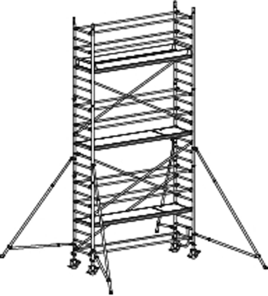 Fahrgerüst, Aluminium, mit Ausleger, Reichhöhe 7,40 m, Standhöhe 5,40 m, Gerüsthöhe 6,64 m, Gewicht 251,4 kg
