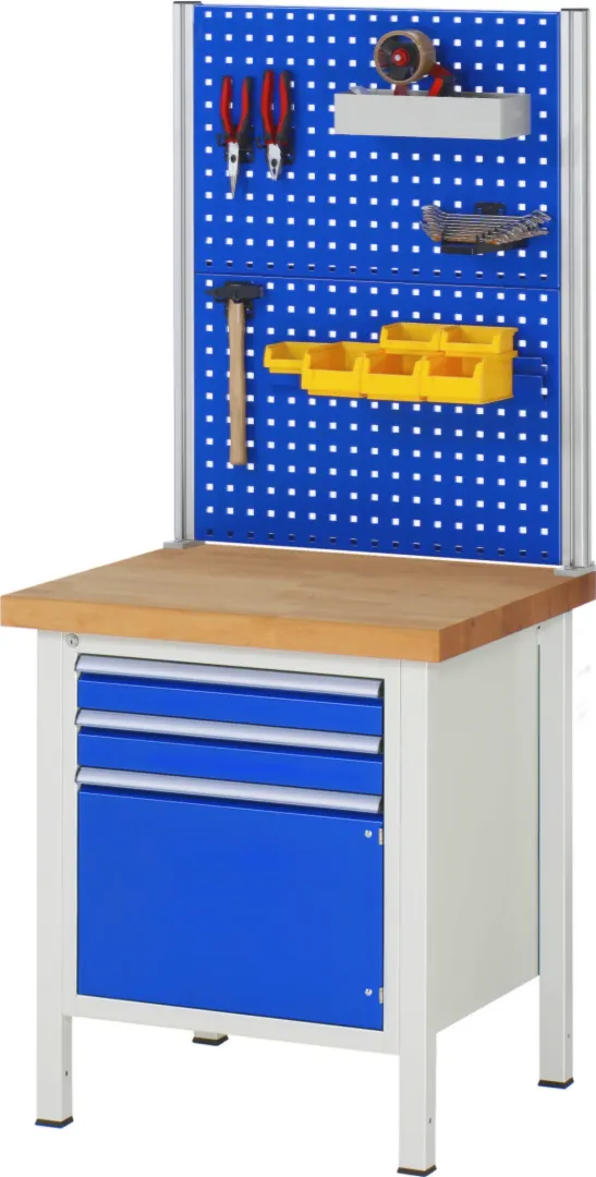 Werkbank Modell 8156 schwarz, BxTxH 750x900x840 mm,  Buche-Massiv Arbeitsplatte 40 mm,  2 Schubladen mit  Vollauszug 100 % und  SoftClosing