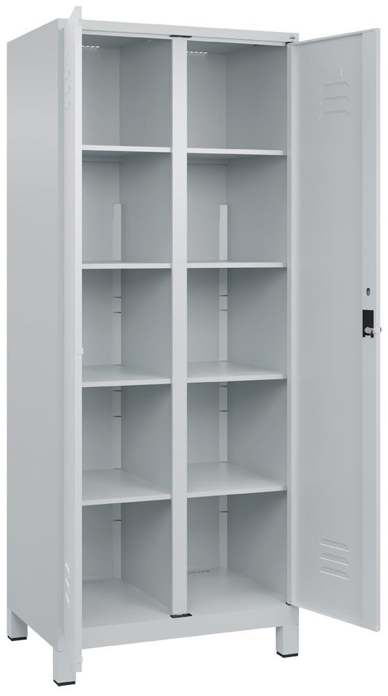 Spind, Kombischrank Premium, BxTxH 800x500x1950 mm, 2 Abteile a 400 mm, mit Füßen, Drehriegel, RAL 7035