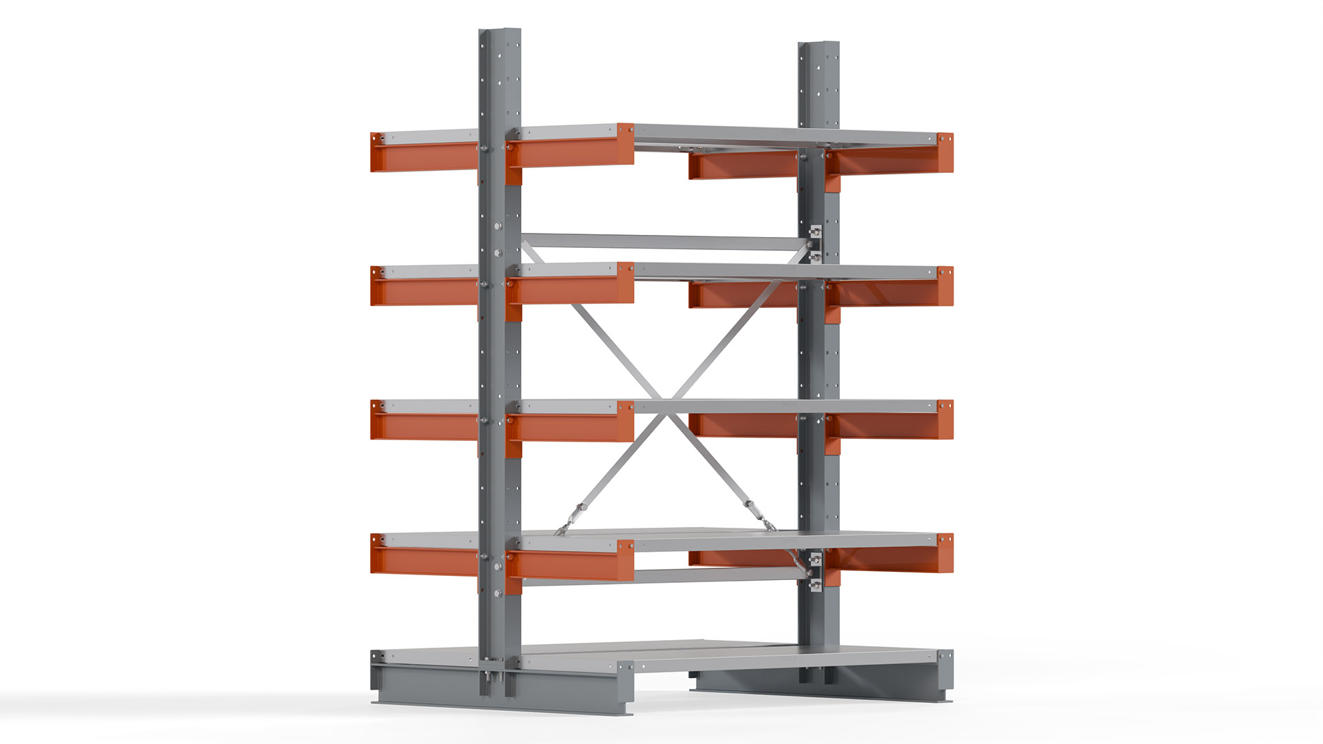Kragarmregal KARL basic - lackiert - Breite: 128 cm - Höhe: 200 cm - Tiefe: 50 cm - Traglast je Kragarm: 870 kg - beidseitig