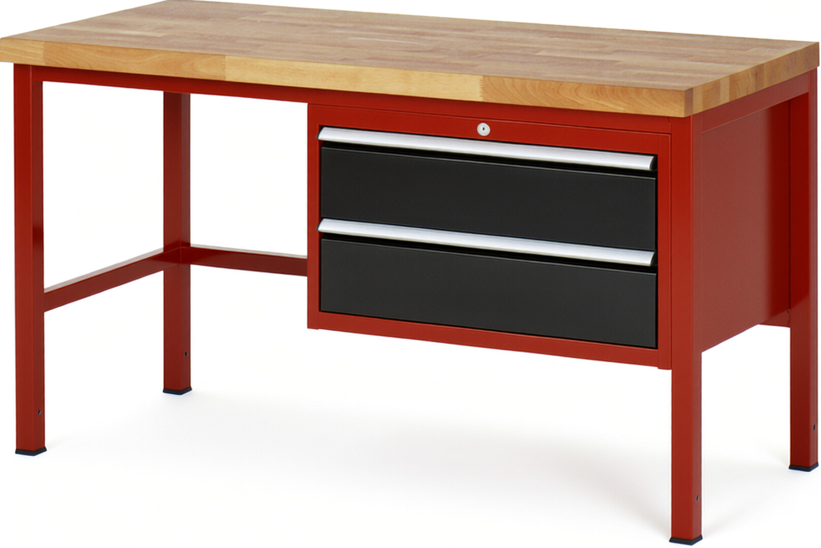 Werkbank Modell 8225 rot - schwarz, BxTxH 1500x700x840 mm,  Buche-Massiv Arbeitsplatte 40 mm,  2 Schubladen mit  Vollauszug 100 % und  SoftClosing