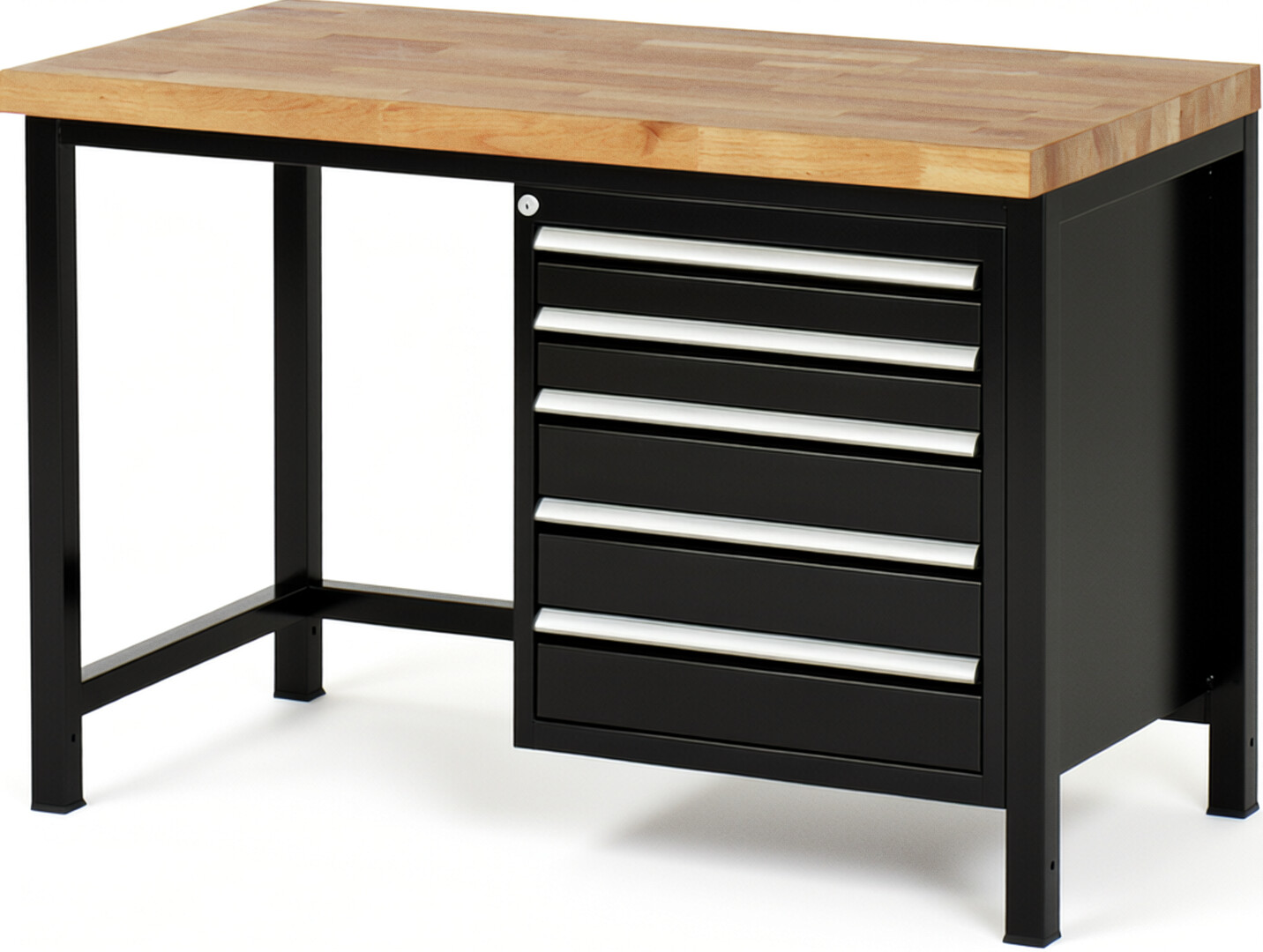 RAU Werkbank schwarz - Breite 125 cm - Tiefe 70 cm - Höhe 104 cm - Buche-Massiv Arbeitsplatte 40 mm