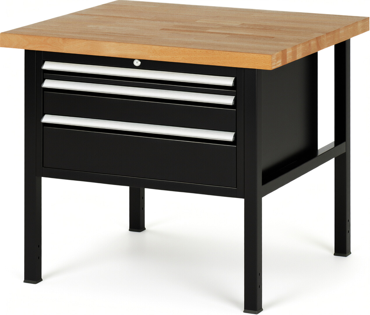 RAU Werkbank schwarz - Breite 100 cm - Tiefe 90 cm - Höhe 104 cm - Buche-Massiv Arbeitsplatte 40 mm