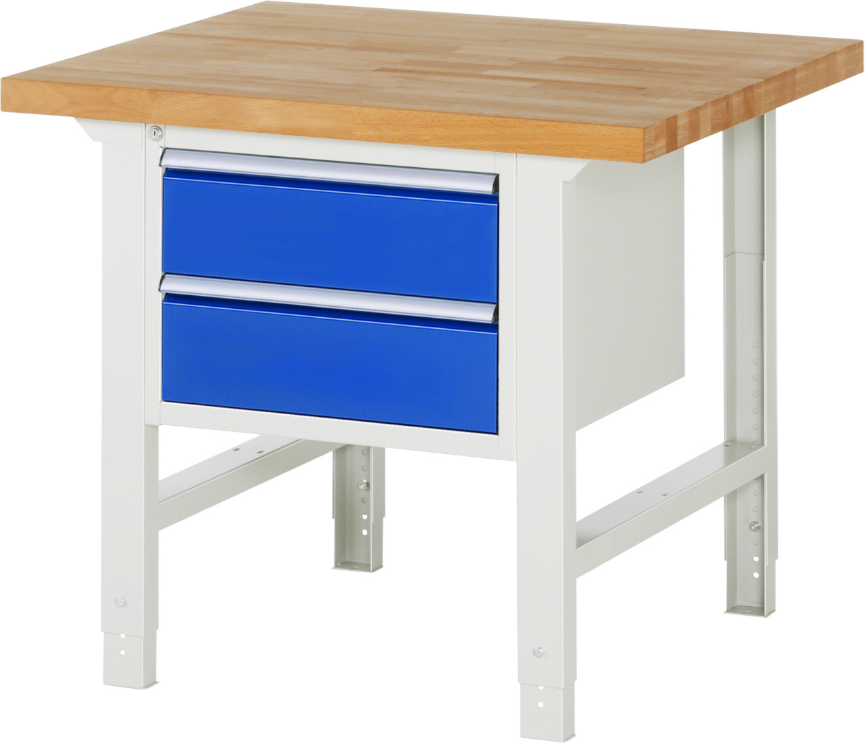 Werkbank Modell 7125 rot, BxTxH 1000x900x790-1140 mm,  Buche-Massiv Arbeitsplatte 40 mm,  2 Schubladen mit  Auszug 90 %