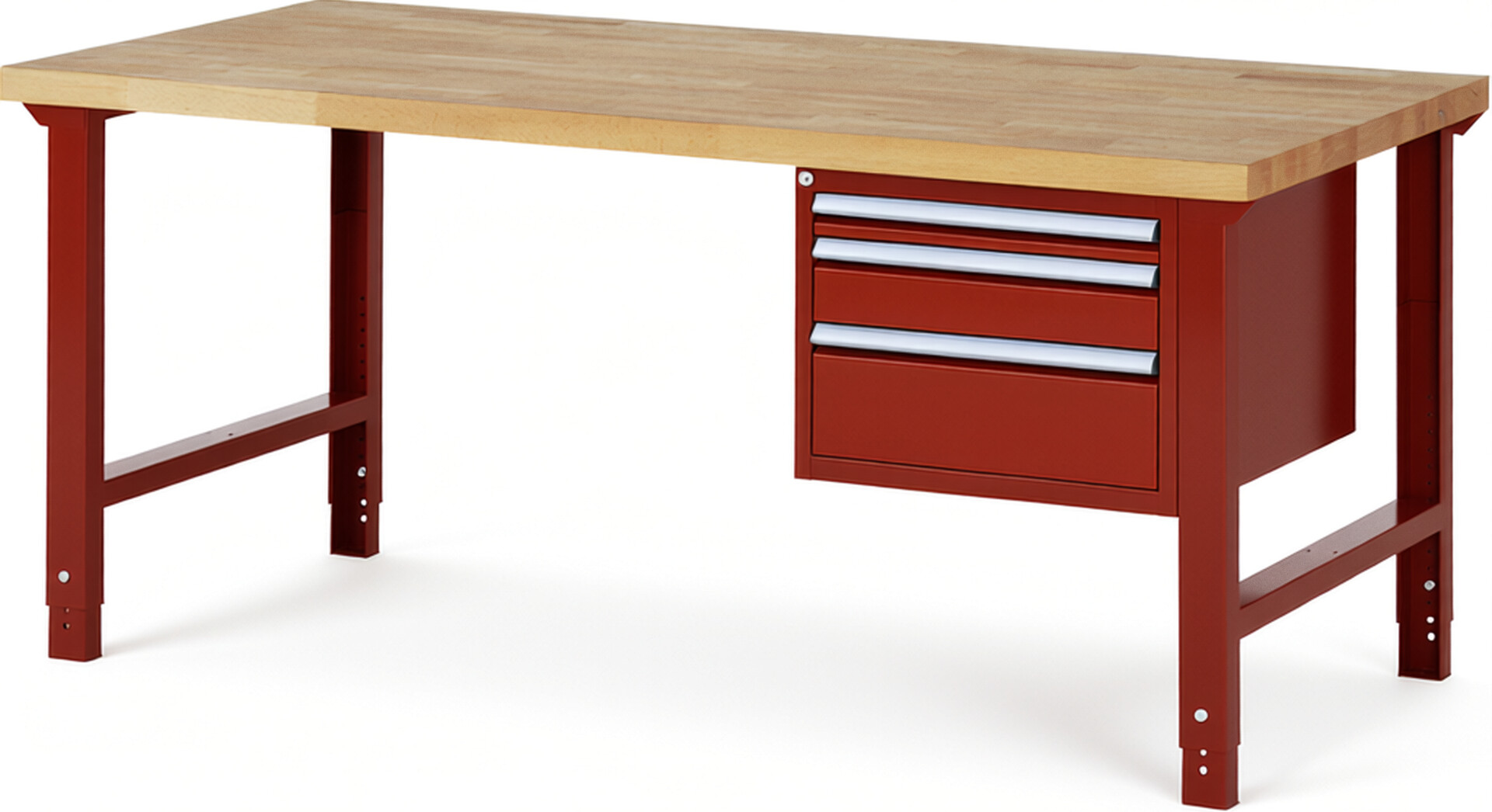 RAU Werkbank rot - Breite 200 cm - Tiefe 90 cm - Höhe 114 cm - Buche-Massiv Arbeitsplatte 40 mm