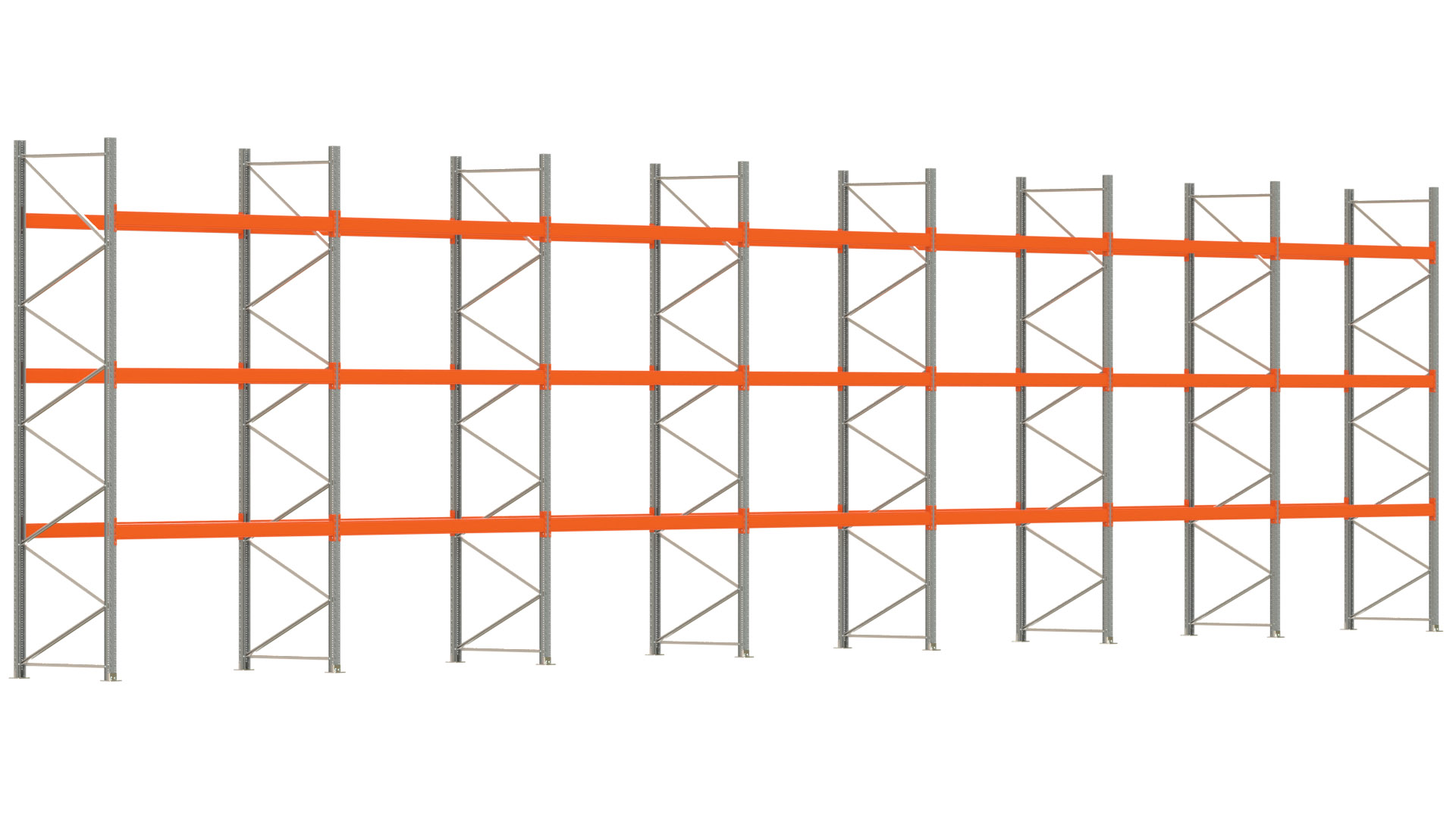 Palettenregal ARTUS - Breite 1958 cm - Höhe 450 cm - Tiefe 110 cm - Fachlast 2910 kg - 84 Palettenstellplätze