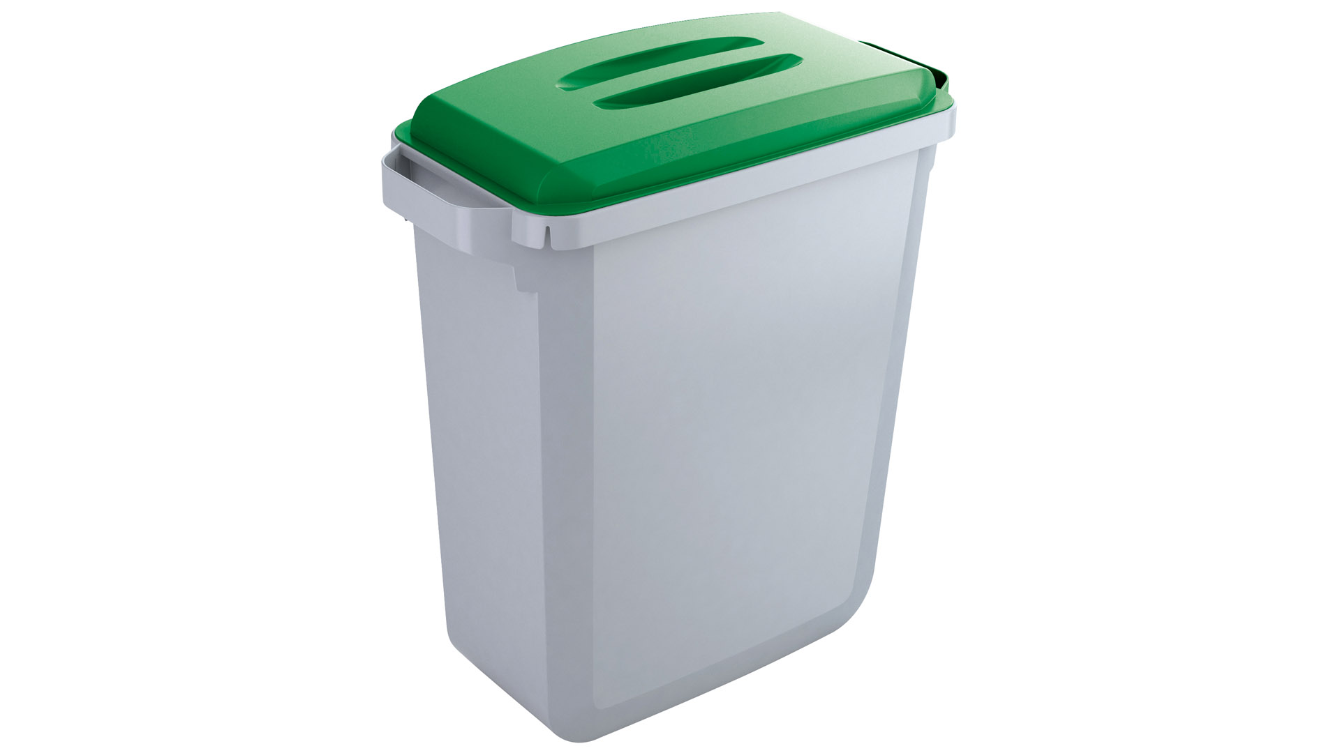 Wertstoffsammler inkl. grünem Deckel, Kunststoff, Volumen 60 Liter, 2 Griffe, BxTxH 590x282x630 mm, Farbe grau