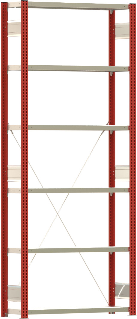 Fachbodenregal BERT - Breite: 100,5 cm - Tiefe: 30 cm - Höhe: 250 cm - 6 Böden - Grundregal