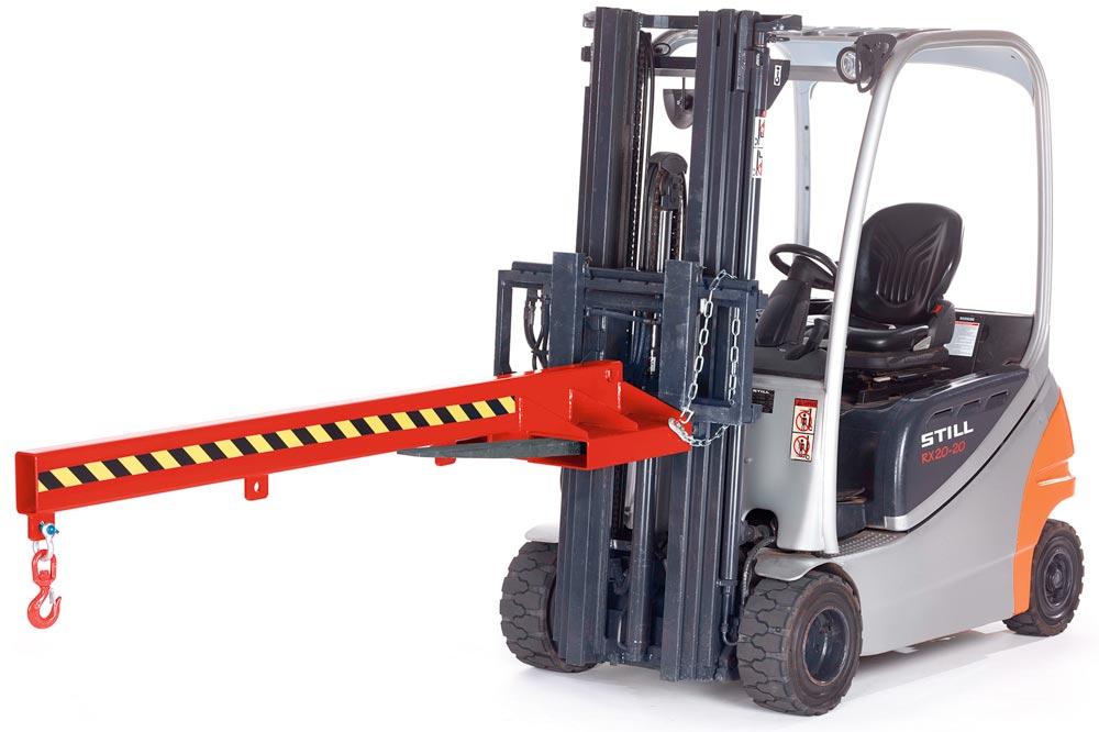 Kranarm für Gabelstapler, Länge 2400 mm, Traglast 250-2500 kg, starr, RAL 3000 feuerrot
