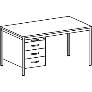 Schreibtisch, BxTxH 1600x800x720 mm, 1 Hängecontainer: 1 Utensilienschub, 3 Schubladen, 4-Fuß-Gestell lichtgrau, Platte ahorn
