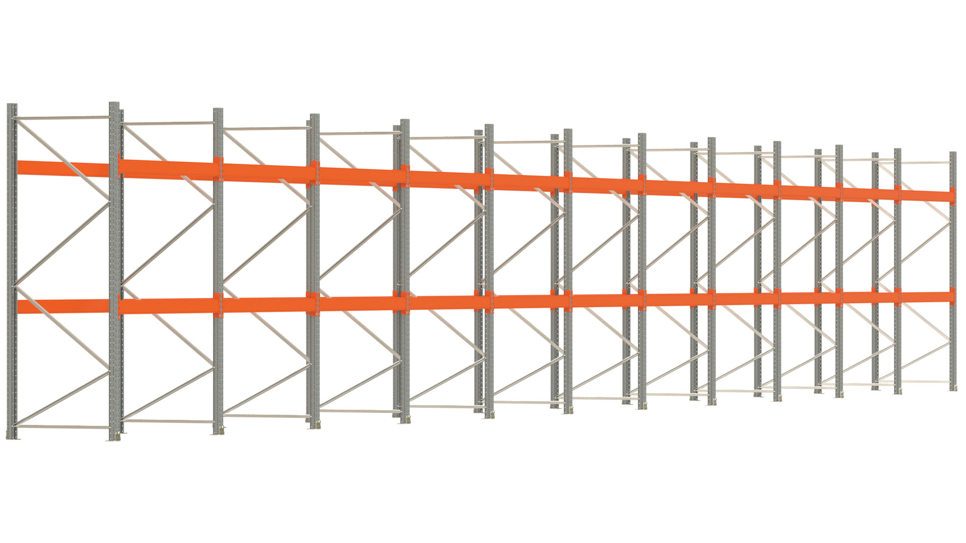 Palettenregal ARTUS - Breite 2192 cm - Höhe 300 cm - Tiefe 110 cm - 2 Träger-Ebenen - max. Fachlast 2000 kg - 66 Palettenstellplätze