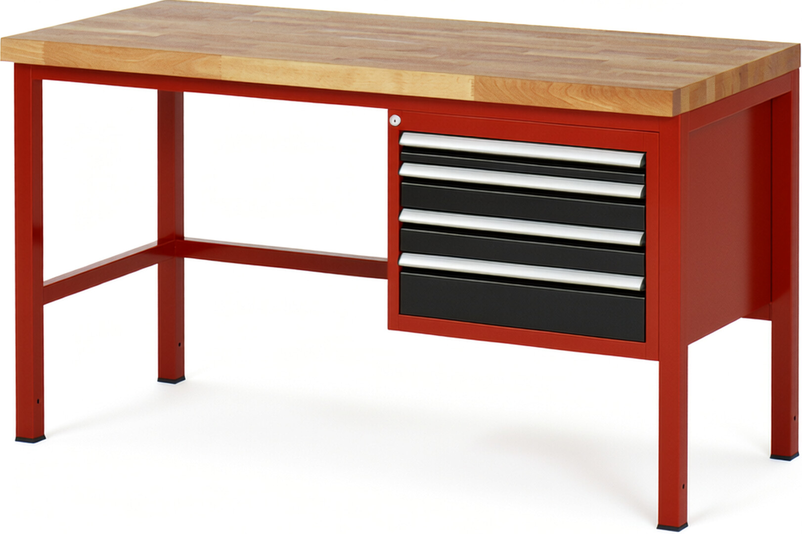 Werkbank Modell 8132 rot - schwarz, BxTxH 1500x700x840-1040 mm,  Buche-Massiv Arbeitsplatte 40 mm,  4 Schubladen mit  Vollauszug 100 % und  SoftClosing