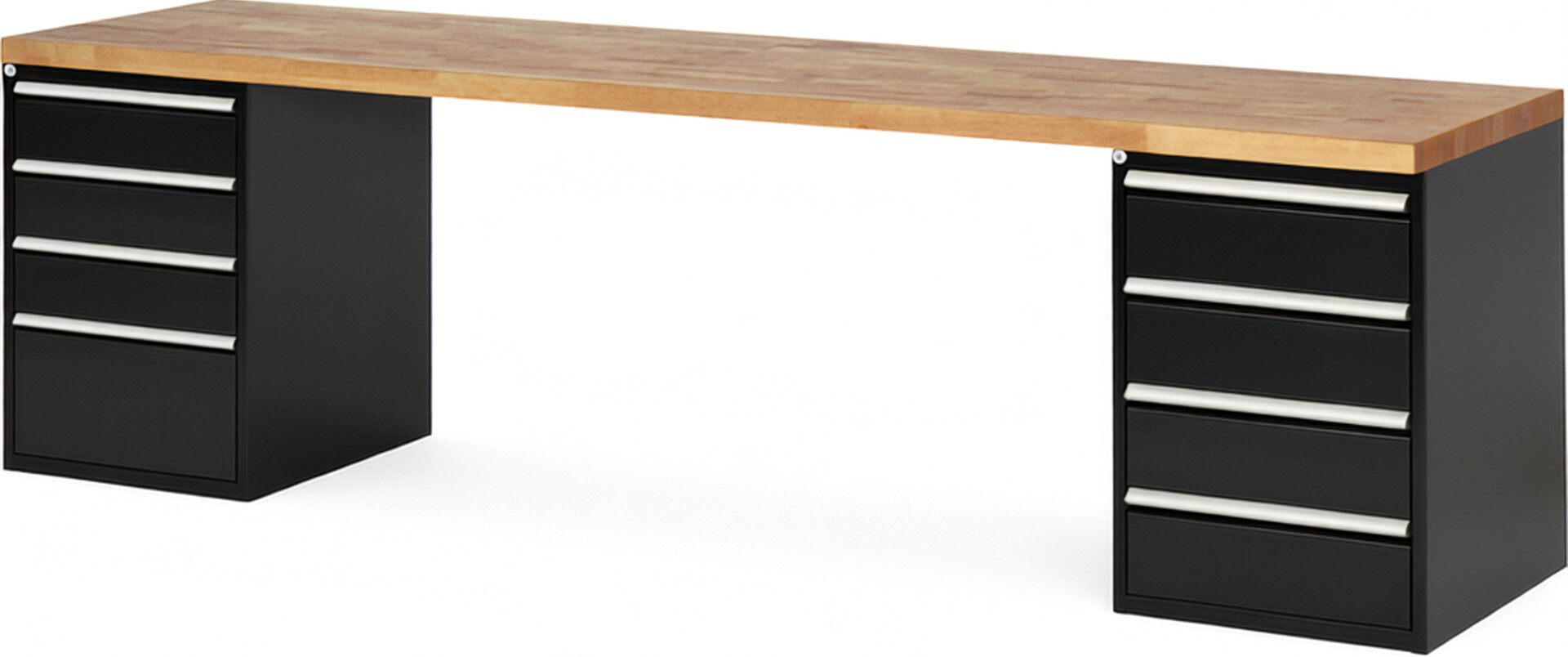 RAU Werkbank schwarz - Breite 300 cm - Tiefe 90 cm - Höhe 89 cm - Buche-Massiv Arbeitsplatte 40 mm