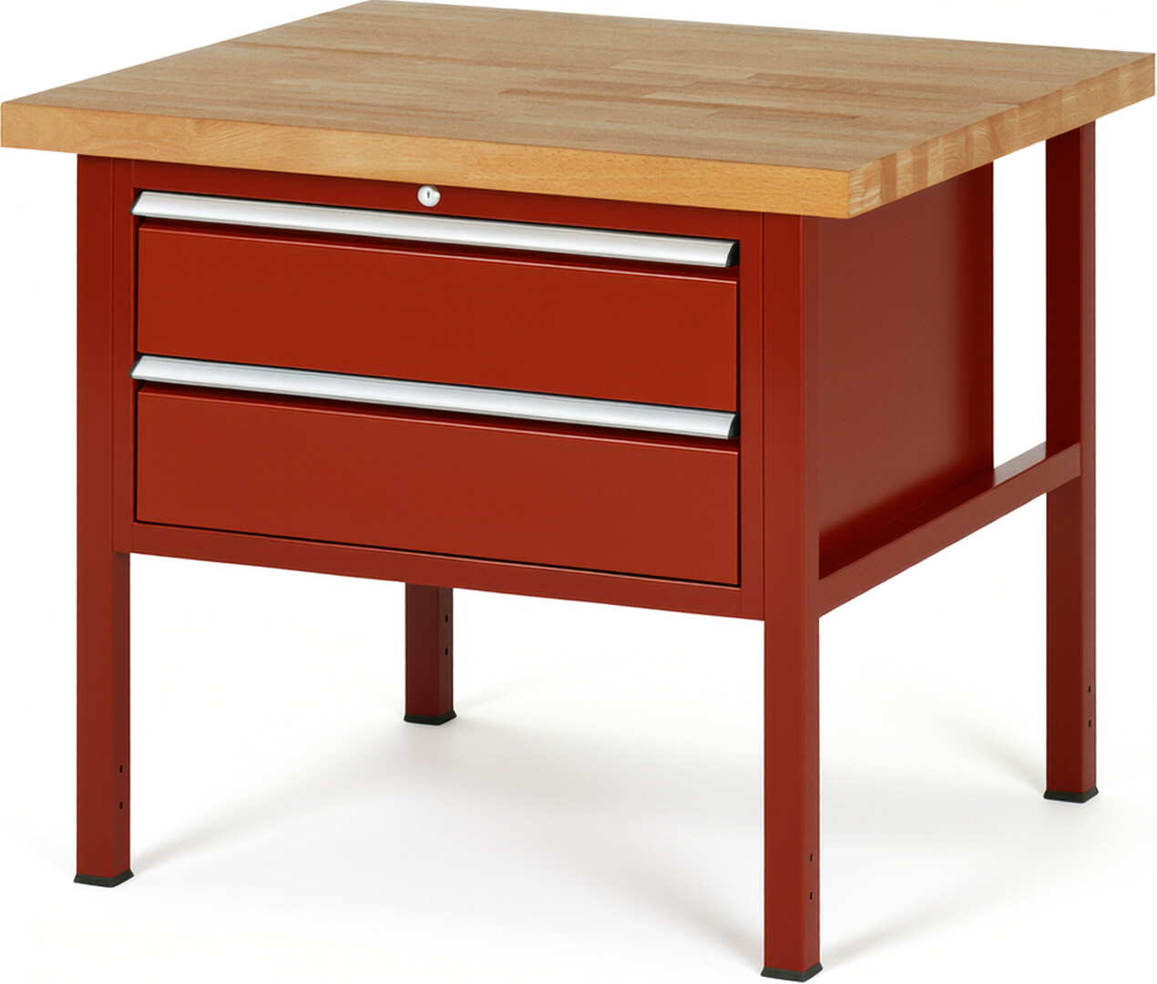 Werkbank Modell 8225 rot, BxTxH 1000x900x840-1040 mm,  Buche-Massiv Arbeitsplatte 40 mm,  2 Schubladen mit  Vollauszug 100 % und  SoftClosing