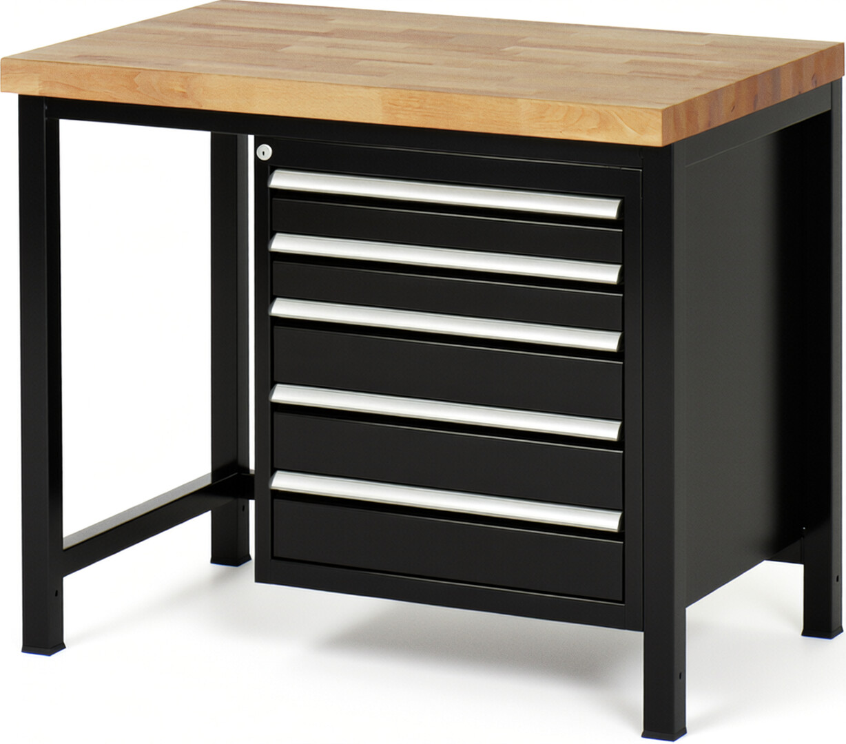 RAU Werkbank schwarz - Breite 100 cm - Tiefe 70 cm - Höhe 104 cm - Buche-Massiv Arbeitsplatte 40 mm