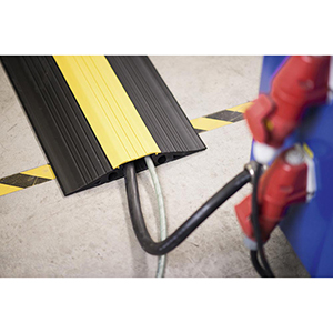 Kabelbrücke aus PVC in schwarz, BxTxH 1000x350x50 mm, inkl. Mittelsteg und Deckel in gelb, VE 1 Stück