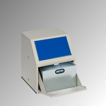 Wertstoffsammelgerät - stationär - 23 l - 500 x 400 x 400 mm (H x B x T) - Korpus kieselgrau - Einwurfklappe enzianblau - Abfallbehälter