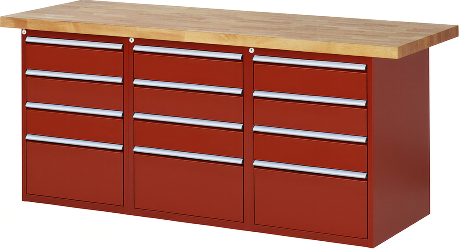 RAU Werkbank rot - Breite 200 cm - Tiefe 70 cm - Höhe 84 cm - Buche-Massiv Arbeitsplatte 40 mm