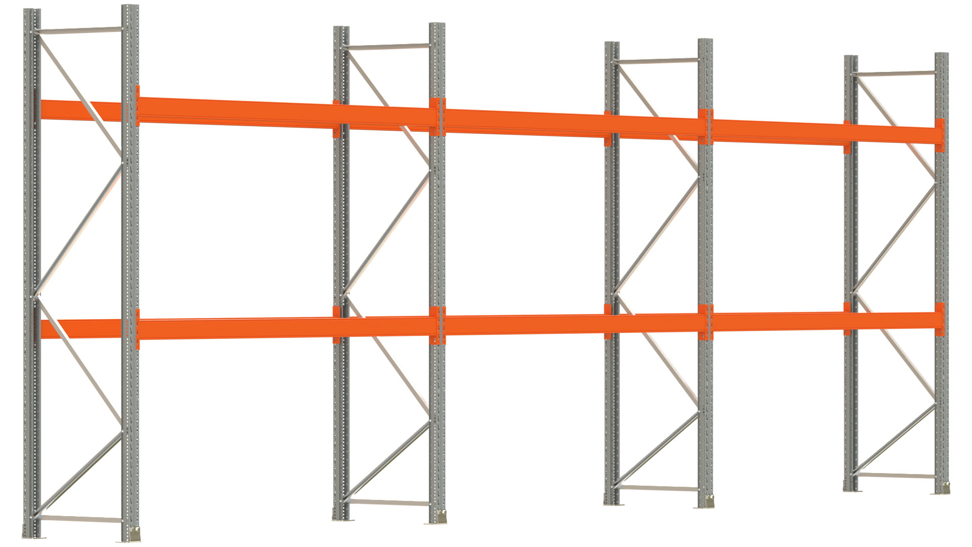 Palettenregal ARTUS - Breite 844 cm - Höhe 300 cm - Tiefe 80 cm - 2 Träger-Ebenen - max. Fachlast 2100 kg - 18 Palettenstellplätze