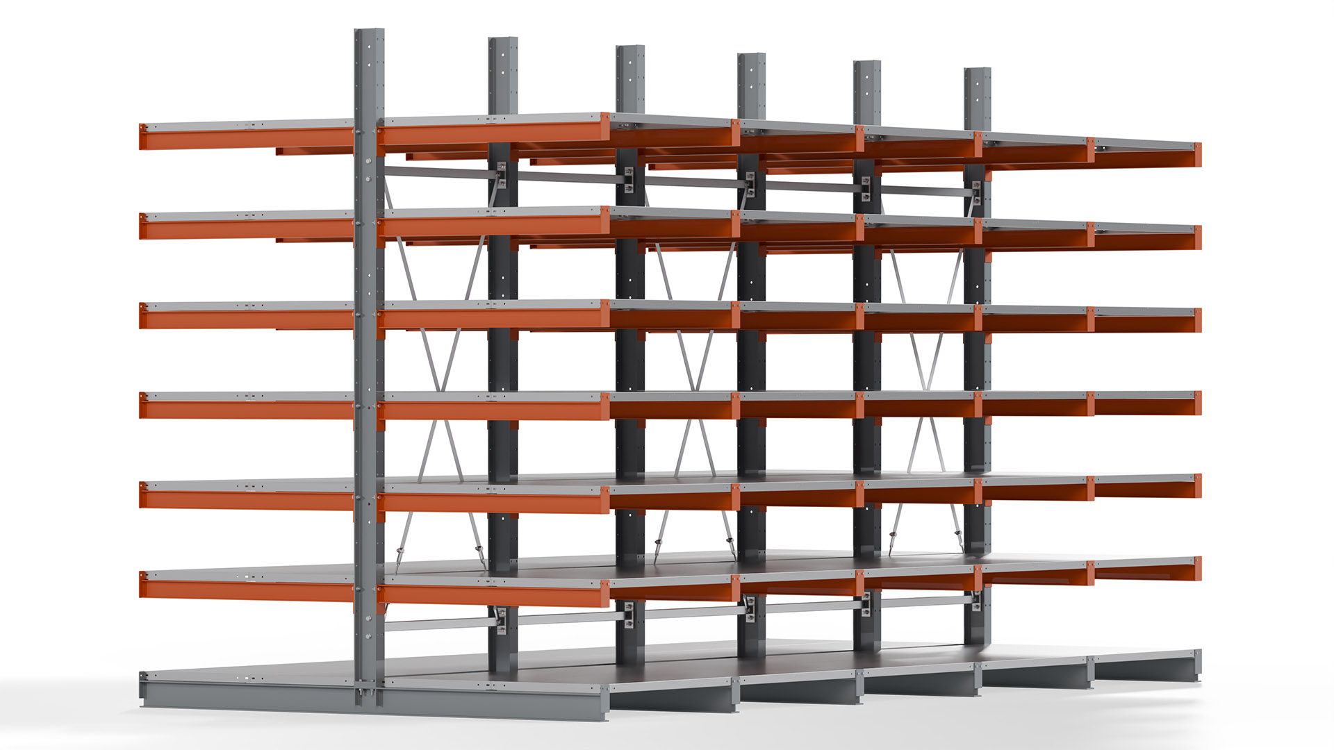 Kragarmregal KARL basic - lackiert - Breite: 500 cm - Höhe: 300 cm - Tiefe: 120 cm - Traglast je Kragarm: 370 kg - beidseitig