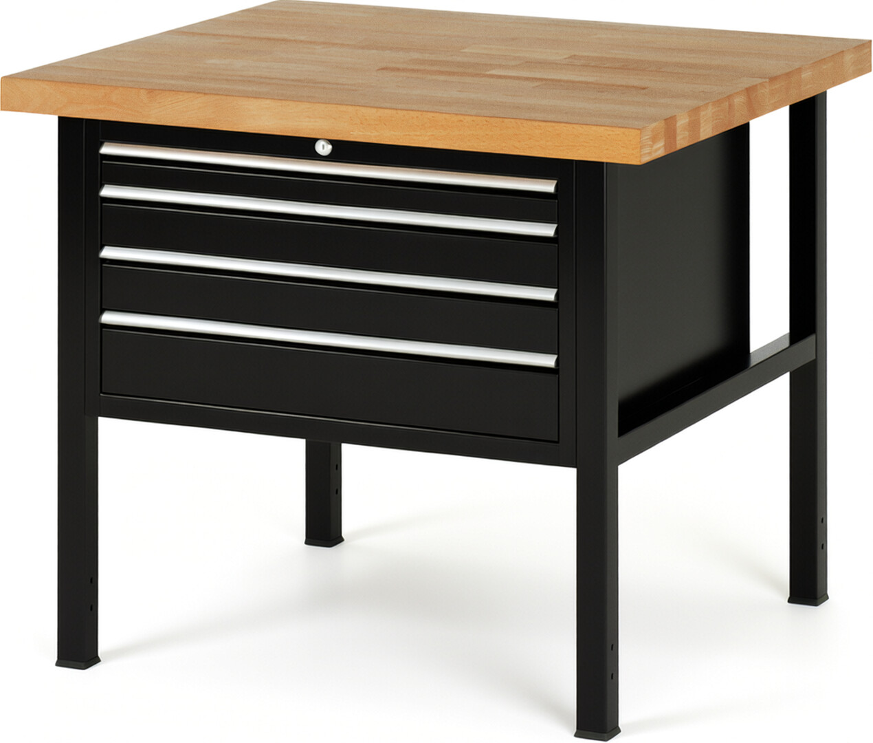 RAU Werkbank schwarz - Breite 100 cm - Tiefe 90 cm - Höhe 84 cm - Buche-Massiv Arbeitsplatte 40 mm